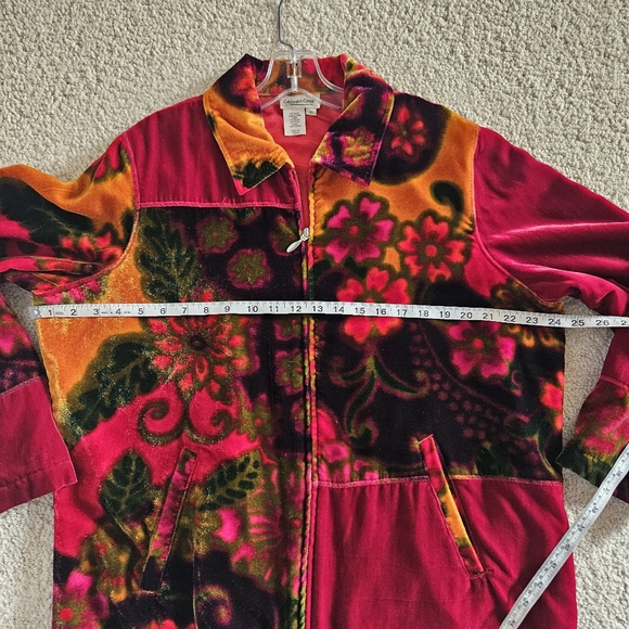 Vintage Velvet Floral Jacket Full Zip Patchwork Colorblock Womens 1X Red Green - Picture 7 of 7